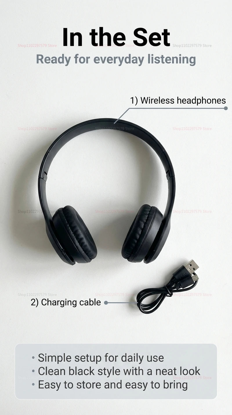 Bluetooth 5.0 Wireless Headphones, Foldable Over-Ear Headset, HiFi Stereo Sound, Soft Skin-Friendly Earmuffs
