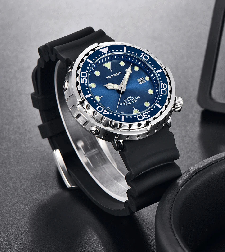 FOXBOX  Top Brand Fashion Diver Watch Men 50ATM Waterproof Date Clock Sport Watches Mens Quartz Wristwatch Relogio Masculino