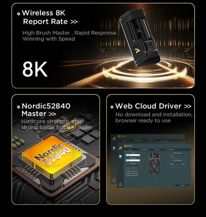 ATTACK SHARK R5 Ultra bežični gaming miš od karbonskih vlakana, gaming senzor PixArt PAW3950MAX, 42000DPI, 8000Hz, MCU Nordic 52840