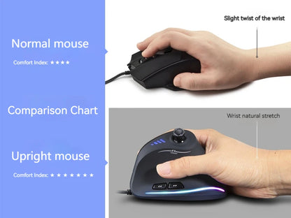 Mouse verticale ZELOTES C-18, mouse ottico RGB a 11 tasti con joystick, mouse gaming laser programmabile per PC e gamer