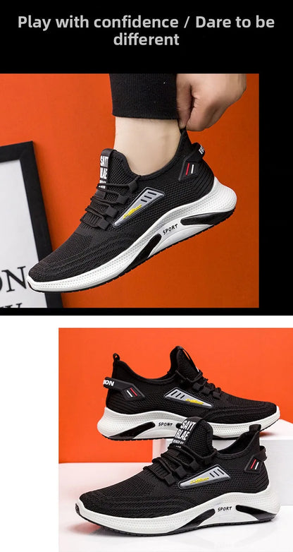 Hot Sale of the Season New Men's Running Shoes Breathable Lightweight Knitted Lace-Up Sports Sneakers Fashionable Korean Style