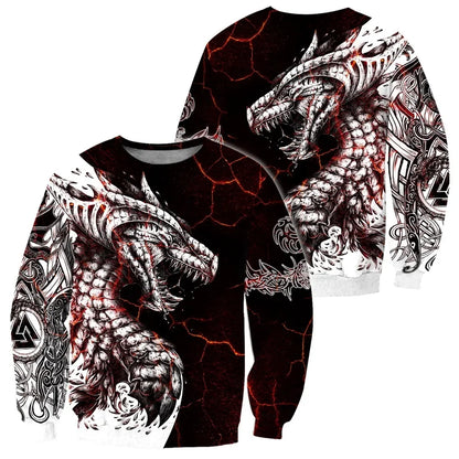 Sweatshirt com Capuz para Homem Black & White Tattoo Dragon com Impressão 3D, Unissexo, Streetwear, Fecho de Correr, Pullover, Casaco Casual de Fato de Treino KJ0192