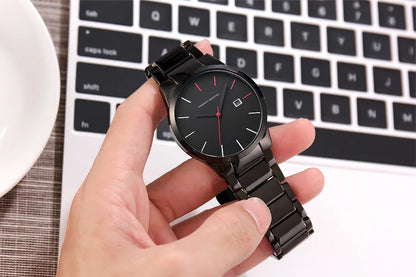 Hannah Martin férfi karóra, rozsdamentes acél tok, kvarc szerkezet, 41 mm-es számlap, üzleti stílus, naptárkijelzéssel (utánzat)