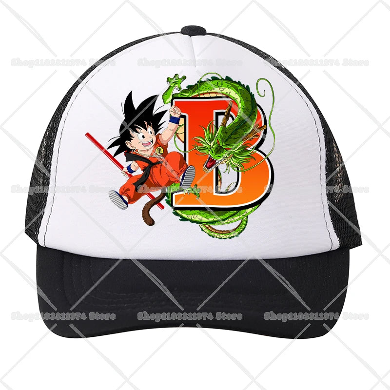 Czapki baseballowe z siateczki Dragon Ball z motywem kreskówkowym Son Goku z literami – czapki sportowe dla dorosłych i dzieci, anime, letnie, na świeżym powietrzu, z daszkiem chroniącym przed słońcem, prezent, nowe
