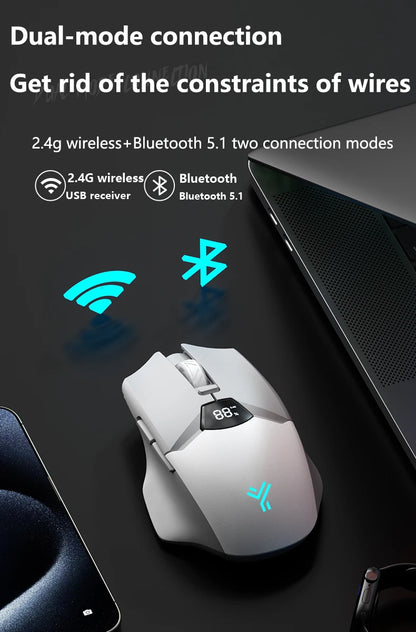 Mouse gaming wireless Warvank SX01 con display smart, regolazione DPI a 6 velocità, batteria ricaricabile da 600mAh, mouse Bluetooth silenzioso per ufficio