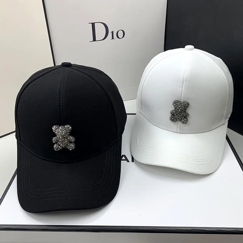 Șapcă de baseball de vară pentru femei, creată de un designer de modă, cu motiv „Ursul sălbatic coreean”, cu strasuri, șepci de soare, șepci de stradă K-pop, viziere pentru exterior, șapcă hip-hop