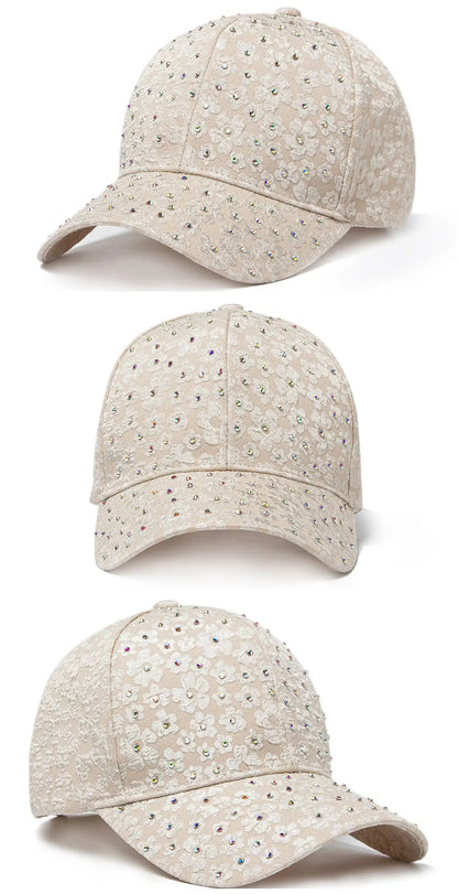 CNTANG vasarinės moteriškos beisbolo kepurės su dirbtiniais deimantais, gėlių siuvinėjimais, moteriškos „snapback“ stiliaus mados dizainerių saulės kepurės, hip-hopo stiliaus Y2K kepurės