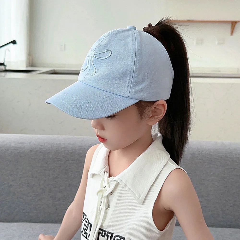 Bows Children Baseball Caps Hollow Empty Top High Ponytail Caps Adjustable Kids summer Sun Hats Boys Girls Hip hop Baseball Hat