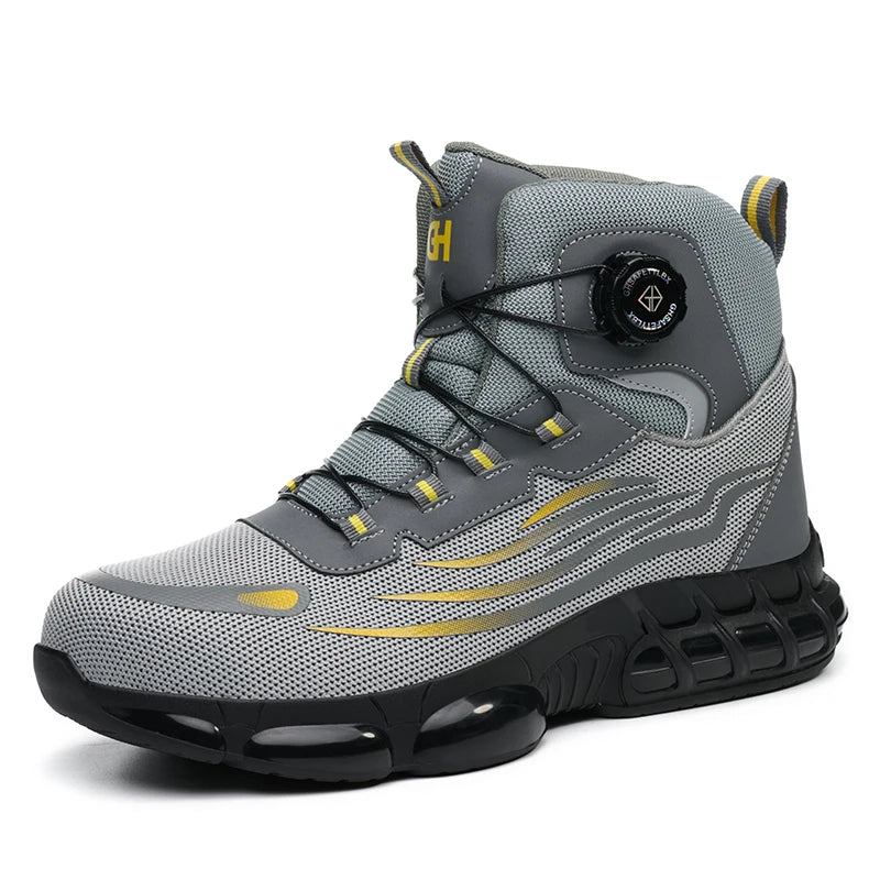 Bottes de sécurité de travail montantes pour hommes, chaussures de protection indestructibles à bout en acier, bouton rotatif, chaussures de travail de sécurité
