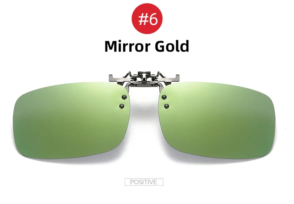 Classic Mirror Blue Flip Up Clip on Sunglasses Fishing Men Square Polarized Lens Metal Night Vision Driving UV400 Women Glasses