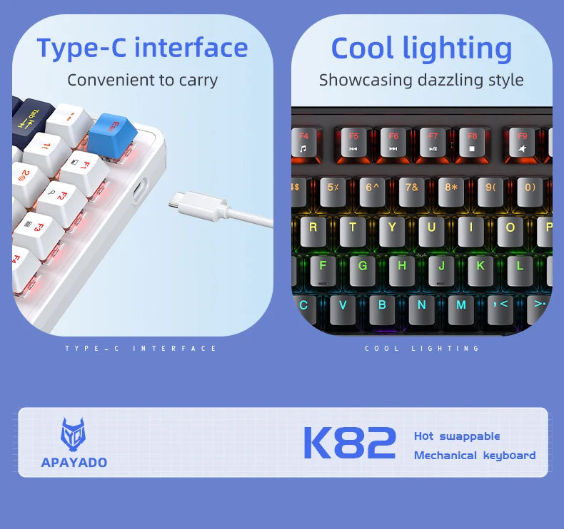 K82 75% Wired Mechanical Keyboard RGB Backlight, 82 KEY, Full Key Hot Swappable Blue Switch, Multifunctional Knob, Windows & Mac