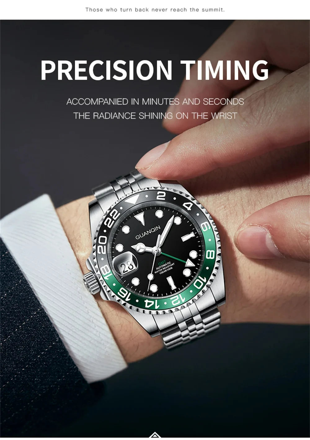 GUANQIN GMT Men's Watches 2025 New Automatic Watch Men NH34 Mechanical Wristwatch Sapphire Glass Stainless Steel Clock Left Hand
