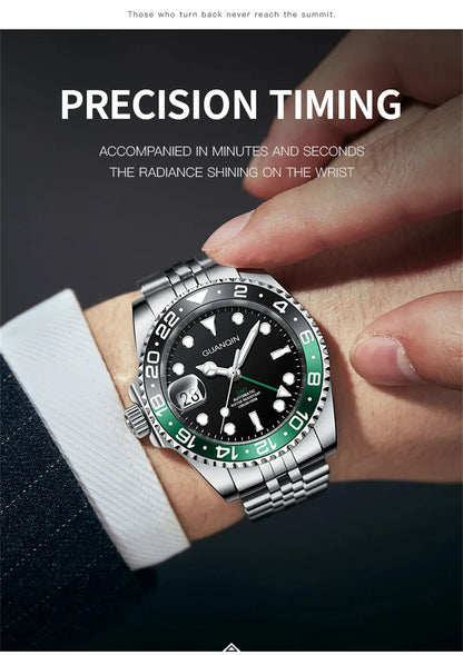GUANQIN GMT Men's Watches 2025 New Automatic Watch Men NH34 Mechanical Wristwatch Sapphire Glass Stainless Steel Clock Left Hand