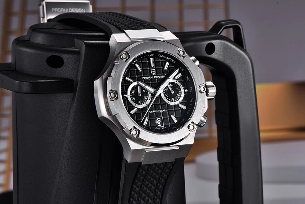 PAGANI DESIGN men’s quartz watches – Luxury sports chronograph, water-resistant, featuring luminescent hands and a sapphire crystal with anti-reflective coating
