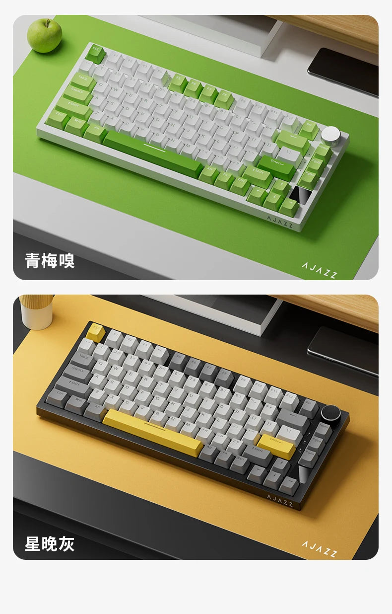 AJAZZ AK820 Mechanische Tastatur 70 % kompaktes Layout/RGB-Beleuchtung/Hot-Swap-fähige Switches, mit kabelgebundenem, kabellosem und Bluetooth-Betrieb