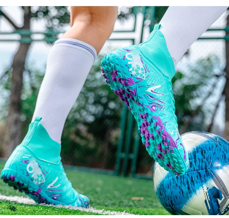 Men's High Ankle Football Boots Turf Soccer Cleats Breathable Non-slip Training Match Sneakers Outdoor Sports TF Soccer Shoes