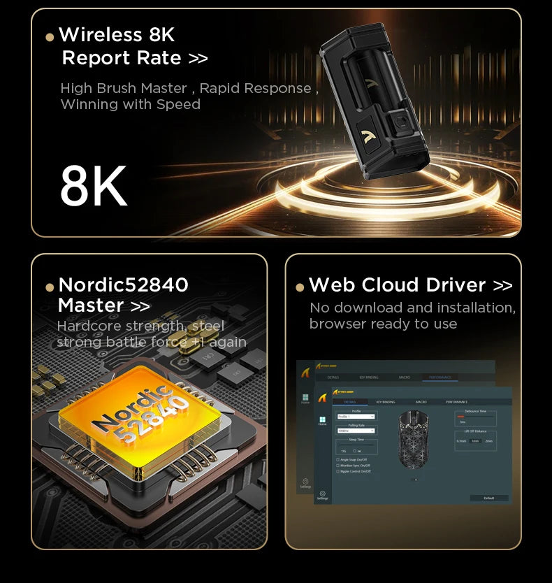 ATTACK SHARK R5 Ultra Carbon Fiber brezžična gaming miška, gaming senzor PixArt PAW3950MAX, 42000DPI, 8000Hz, MCU Nordic 52840