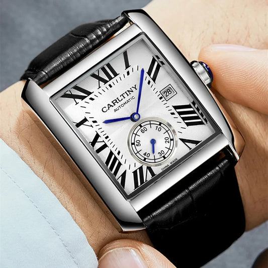 Montre automatique de luxe pour homme – Montre-bracelet mécanique, modèle élégant de grande marque, boîtier carré en acier inoxydable, étanche – CARLTINY