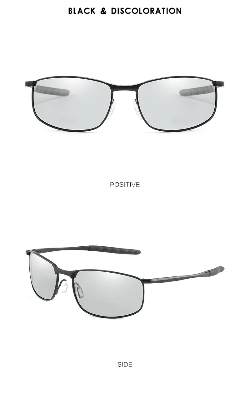 Photochromic Men Polarized Sunglasses Male Metal Square Glasses Driving Sun Glasses UV400 Outdoor Sports Cycling Goggles