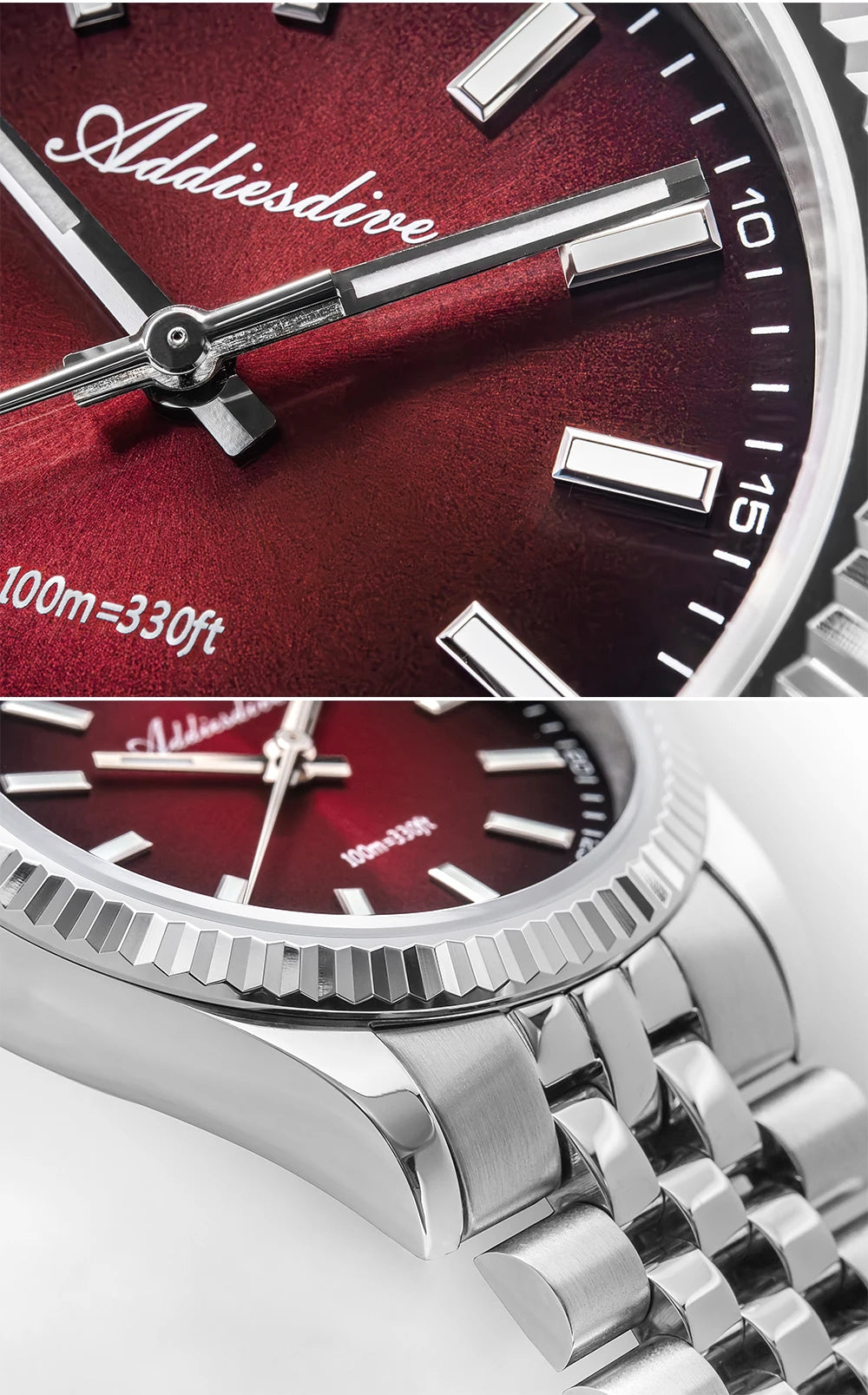 Reloj para hombre ADDIESDIVE AD2073, cristal de zafiro, 36mm, VH31, esfera sunburst, cuarzo, 10Bar, impermeable para buceo, luminoso