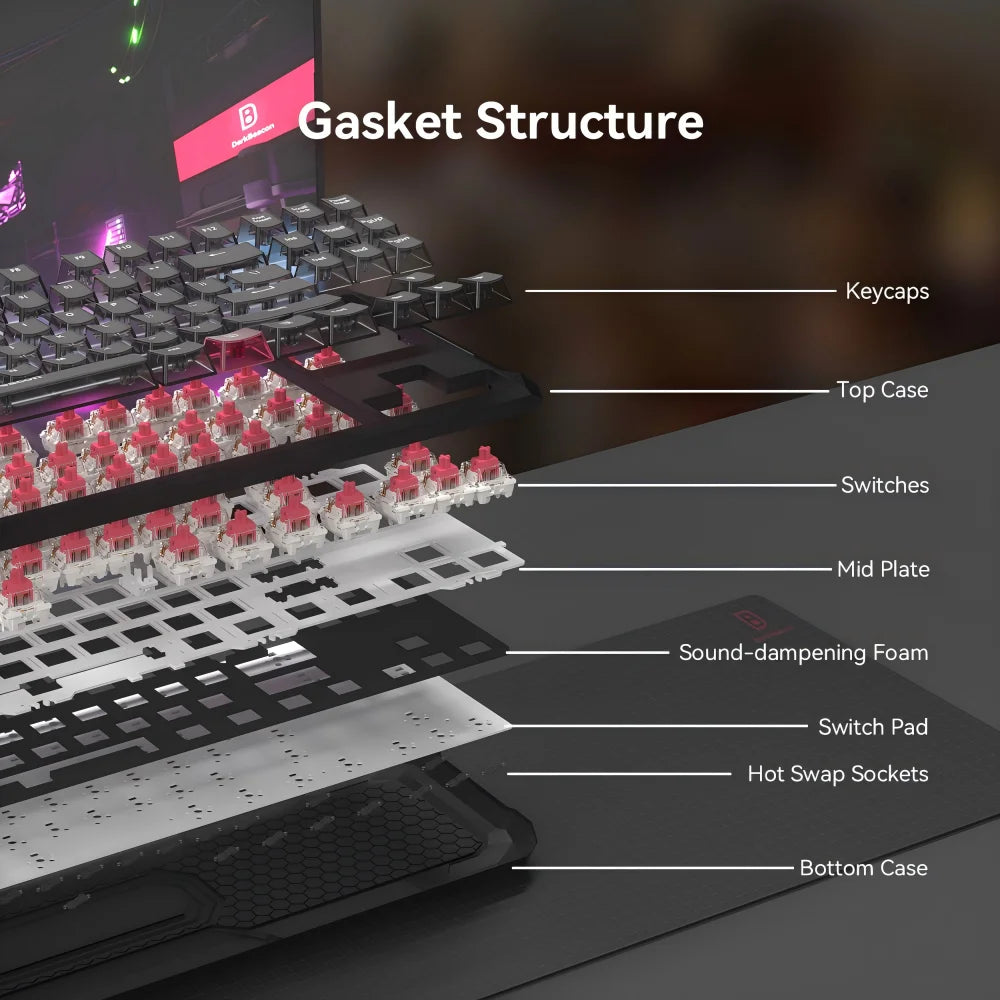 DarKBeacon RGB Teclado TKL Compacto de 87 Teclas USB com Fio, Hot-Swappable, Mecânico Silencioso, para Windows, Portátil, PC e Gaming