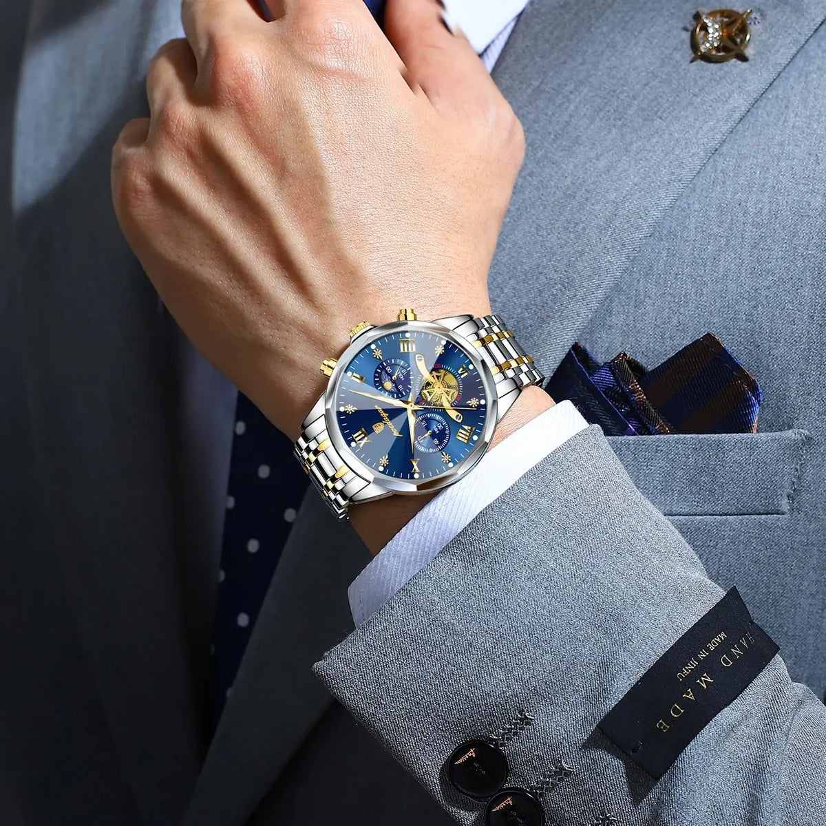 Original luxury POEDAGAR men’s watch, water-resistant, luminous chronograph, stainless steel quartz wristwatch, high-end men’s watches