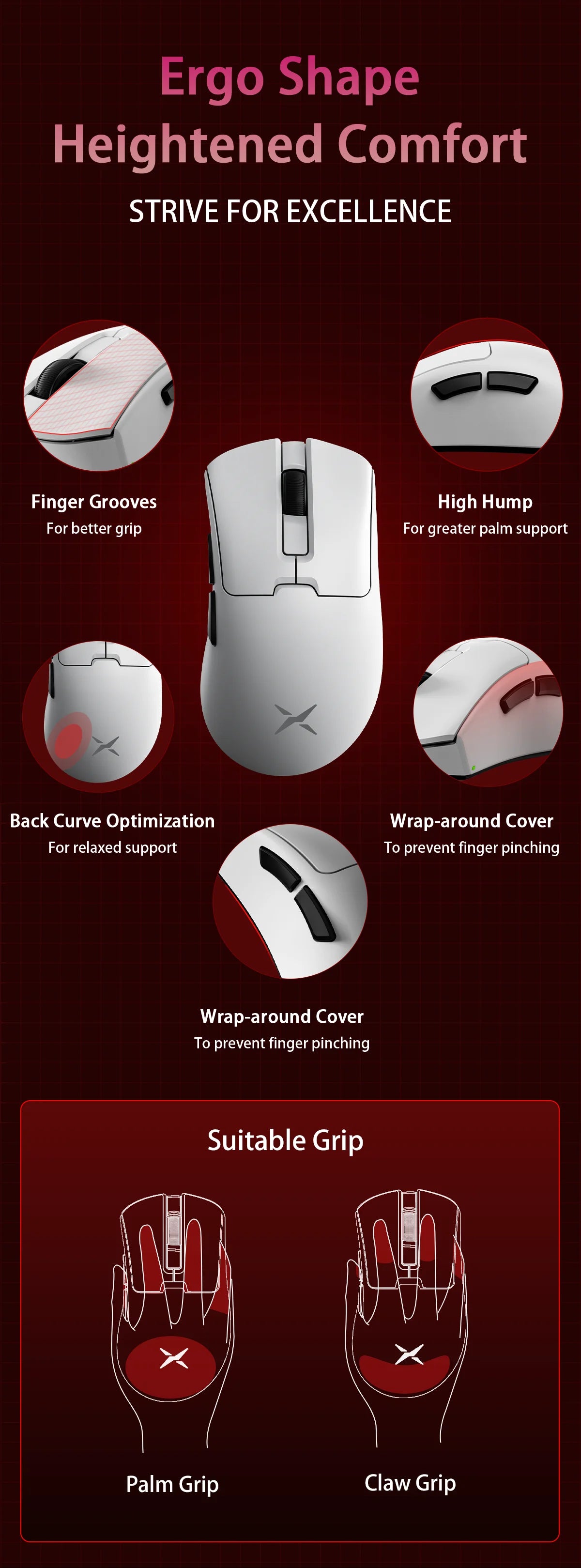 Delux M900PRO Versione ultraleggera Mouse gaming wireless ergonomico 1K/8K Polling Rate 50g PAW3395 per gamer PC destrorsi con mano grande
