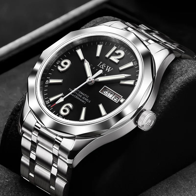 Reloj CARNIVAL luxus mechanikus férfi karóra volfrámból, MIYOTA 8205 automata szerkezettel, vízálló.