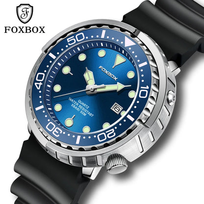 FOXBOX  Top Brand Fashion Diver Watch Men 50ATM Waterproof Date Clock Sport Watches Mens Quartz Wristwatch Relogio Masculino