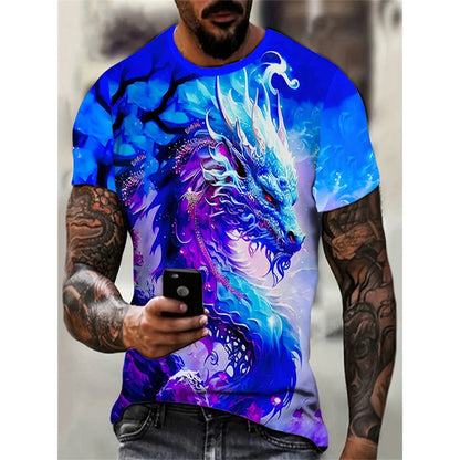 T-Shirt mit Drachen- und Phönix-Motiv für Herren – Tiermotive – 3D-bedruckte T-Shirts – Sommer – Freizeit – Kurzarm – Rundhalsausschnitt – Oversize – Streetwear-T-Shirts – Oberteile