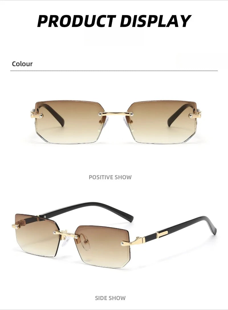 Vintage Rectangle Sunglasses Men New Rimless Fashion Beach Shades Women Trendy Luxury Brand Design Casual Anti-UV Sun Glasses
