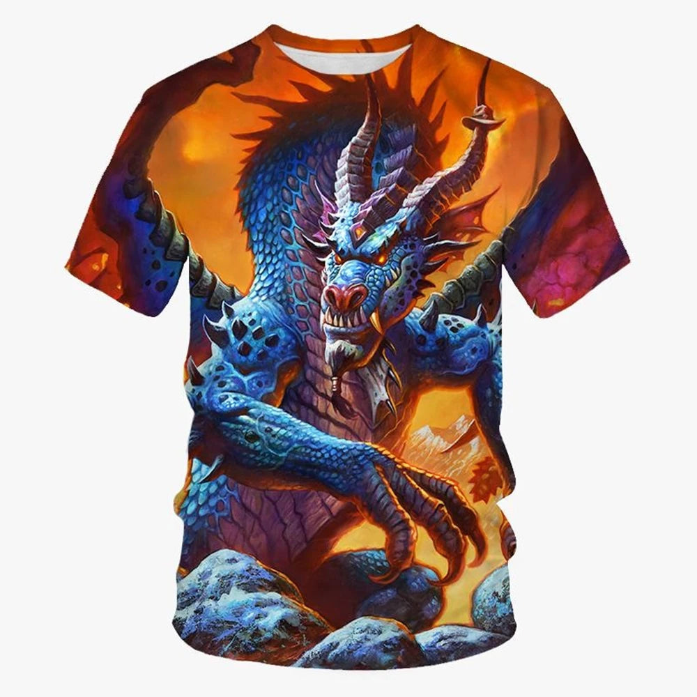 Summer New Cool 3D Dragon Printed Fashion Men's Round Neck Short Sleeve T Shirt Funny Kids T shirt Size100-6XL Oversized