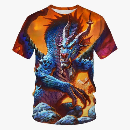 Summer New Cool 3D Dragon Printed Fashion Men's Round Neck Short Sleeve T Shirt Funny Kids T shirt Size100-6XL Oversized