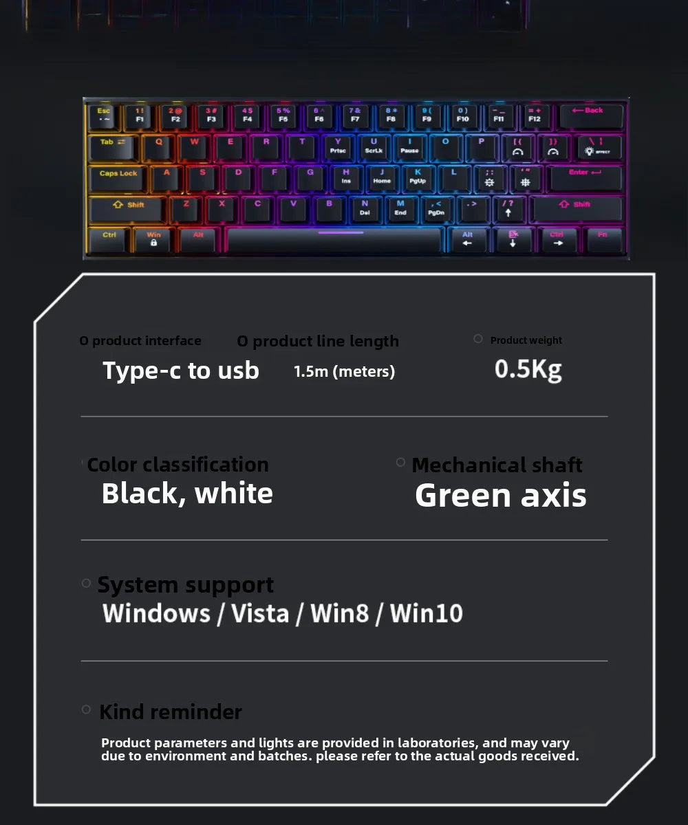 Wired Mechanical keyboard gaming 60 clavier blanc key board office all white tastiera meccanica teclado blanco gamer teclados