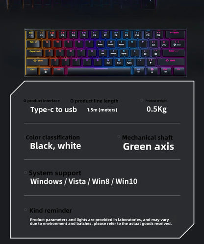 Wired Mechanical keyboard gaming 60 clavier blanc key board office all white tastiera meccanica teclado blanco gamer teclados
