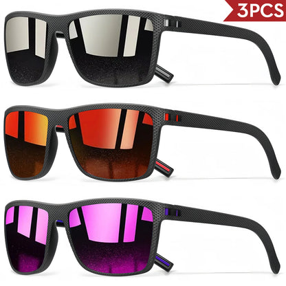 3PCS Signature Retro Square Sunglasses UV400 Spring Hinges Lightweight Gift Ready for Daily & Vacation Unbox Elegance
