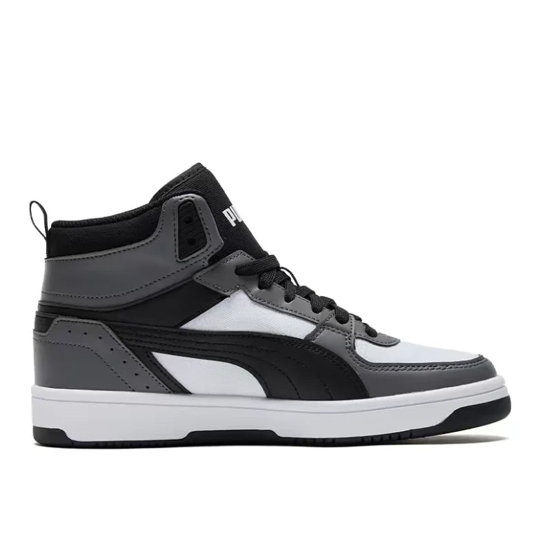 Baskets basses décontractées Puma Rebound Joy, offrant un maintien optimal, une coupe ajustée, une grande durabilité, un confort et un amorti (unisexe), en gris et noir, modèle 387875-01.