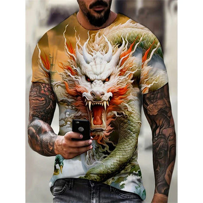 T-Shirt mit Drachen- und Phönix-Motiv für Herren – Tiermotive – 3D-bedruckte T-Shirts – Sommer – Freizeit – Kurzarm – Rundhalsausschnitt – Oversize – Streetwear-T-Shirts – Oberteile