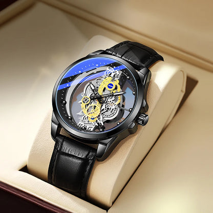 TPW men’s wristwatch – Trendy style, ‘skeleton’ model (black, gold or blue), quartz movement (non-automatic), luxury accessory, collection – Wholesale