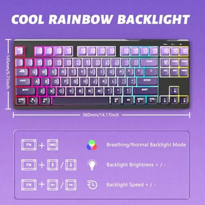 Teclado Gaming Sem Fios Free Wolf M87 75% - Switches Silenciosos, Retroiluminação Rainbow, BT/2.4G, Teclas PBT em Degradé, Design Compacto