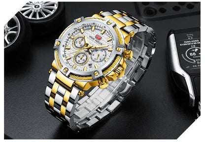 MINI FOCUS Black Stainless Steel Quartz Watch Men Fashion Luminous Dress Wristwatch with Date 24-hour Display Chronograph 0470