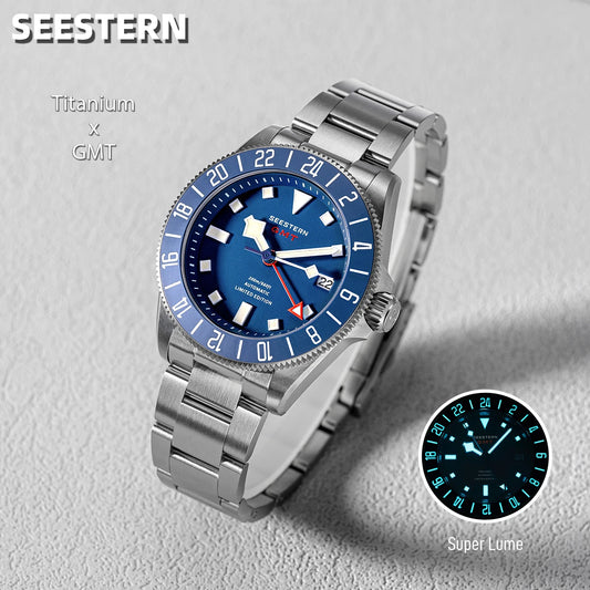 SEESTERN Titanium Diver Men's Watch GMT Automatic Mechanical Wristwatch NH34 Movement Sapphire Crystal 200M Waterproof Lume New