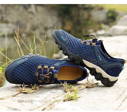 Summer Men's Mesh Sports Shoes, Fashion Mountaineering Breathable Lightweight Anti-Slip Shoes, Outdoor Travel Running Casual Shoes