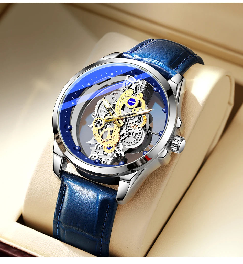 TPW men’s wristwatch – Trendy style, ‘skeleton’ model (black, gold or blue), quartz movement (non-automatic), luxury accessory, collection – Wholesale
