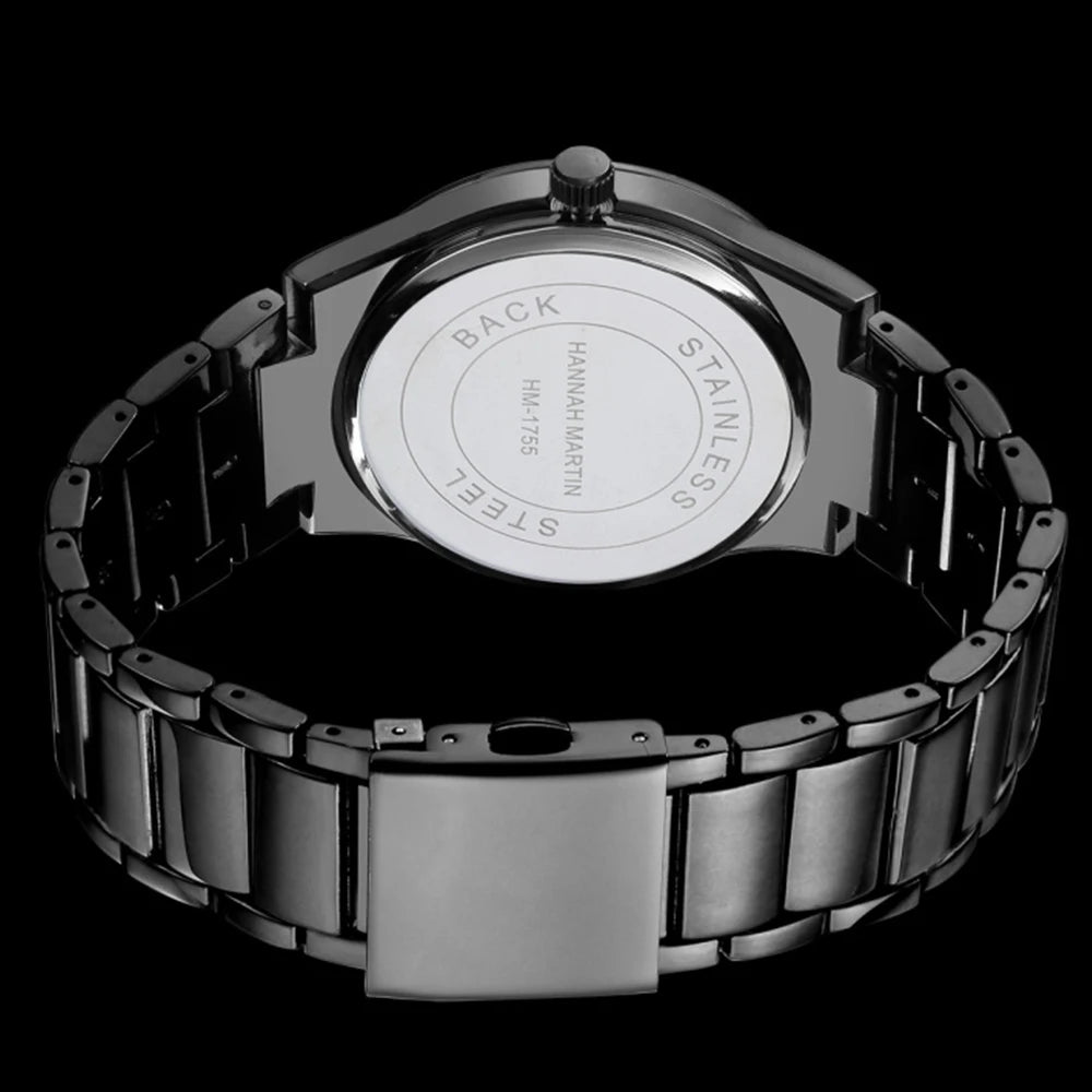 Hannah Martin férfi karóra, rozsdamentes acél tok, kvarc szerkezet, 41 mm-es számlap, üzleti stílus, naptárkijelzéssel (utánzat)
