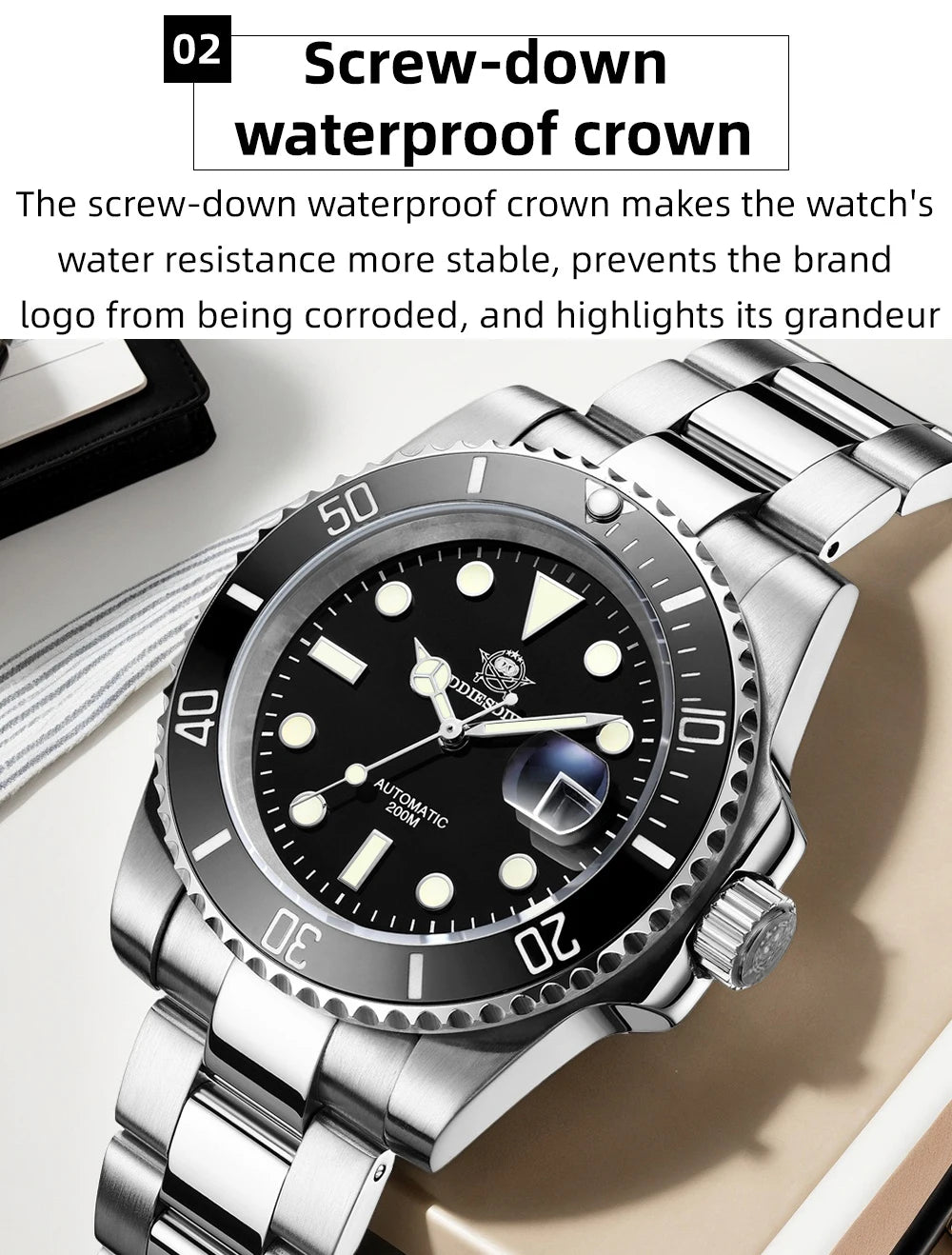 Relógio automático de luxo para homem ADDIESDIVE 8215, relógio mecânico luminoso BGW9 com vidro de safira, relógio de mergulho analógico para homem AD2503