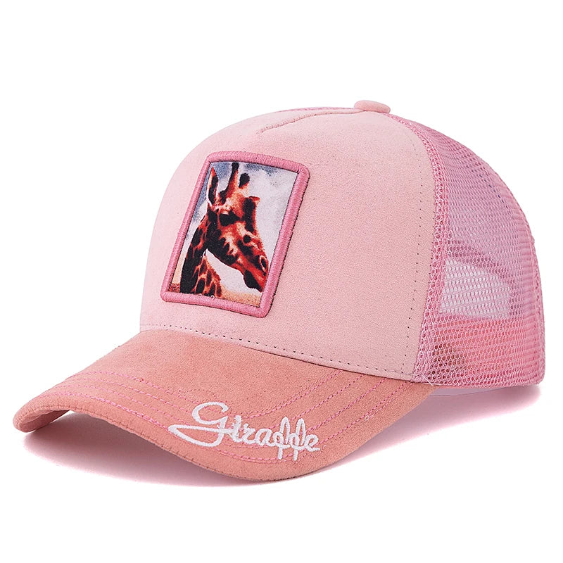 Unisex tinklinė kepurė su liūto raštu, su odiniu apdaila, moterims ir vyrams, vasarinė gyvūnų motyvo beisbolo kepurė, madinga „trucker“ stiliaus kepurė