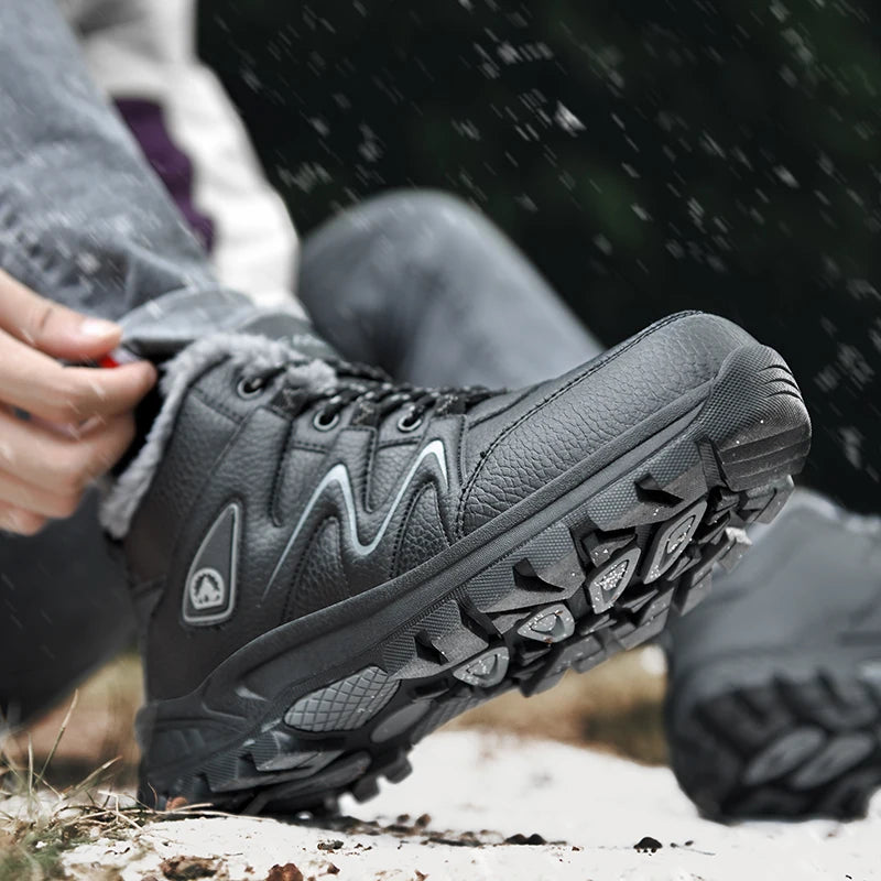 Bottes de neige pour hommes, bottines d'hiver chaudes et confortables pour l'extérieur, coupe haute, coupe-vent, antidérapantes, amortissantes, chaussures de randonnée en coton.