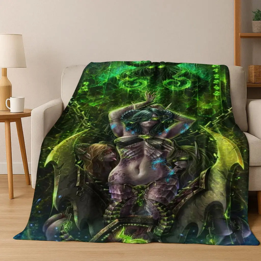 Coperta in flanella WOW World of Warcraft Arthas Demon Illidan Sylvanas, plaid morbido e confortevole per casa, camera da letto, letto, divano, copridivano, idea regalo