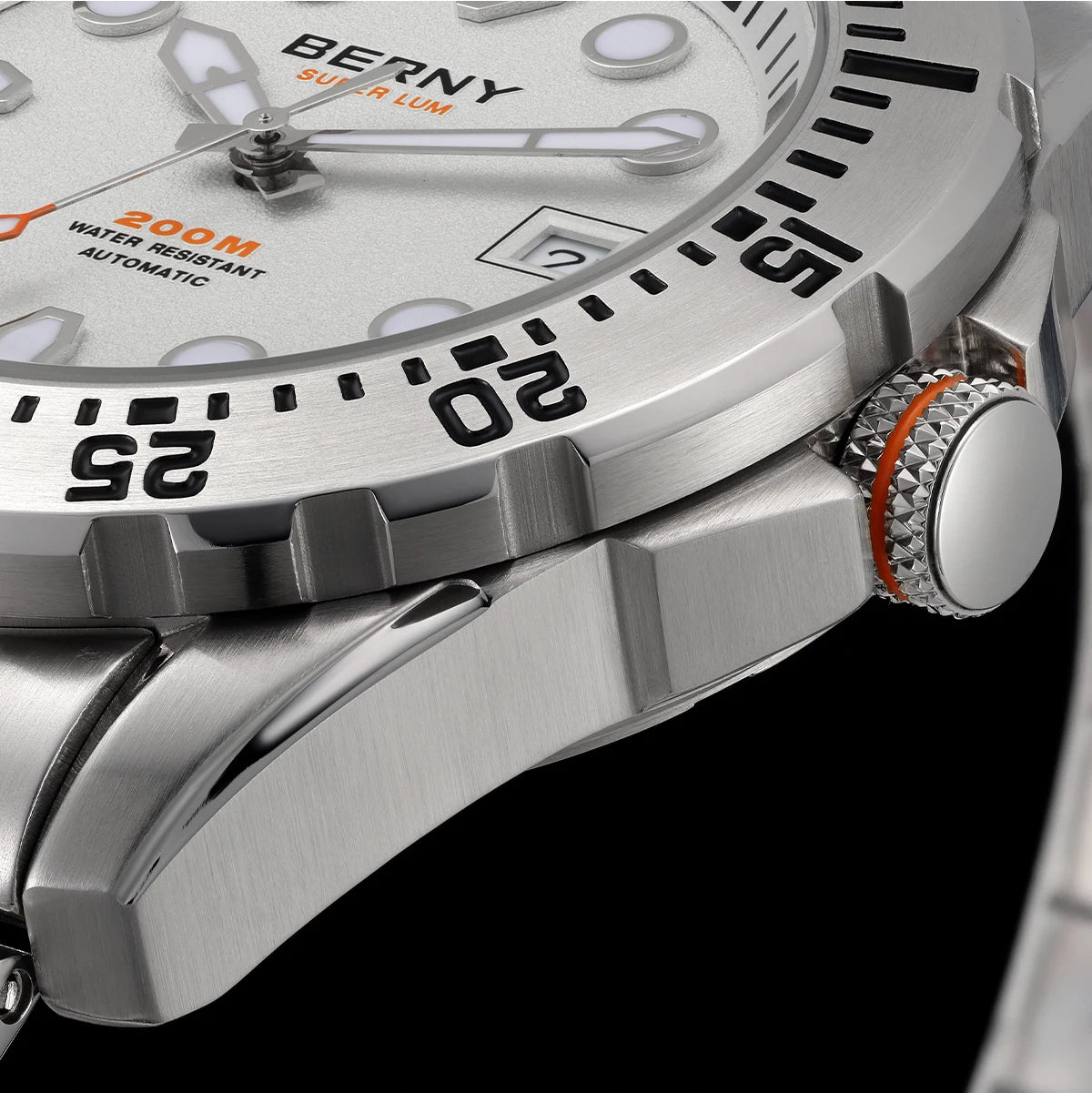 BERNY Men's Automatic Diver Watch Supper Luminous Sapphire AR Coated MIYOTA 8215 316LStainless Steel Single Crown Diving Watches